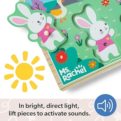 Melissa & Doug® Ms. Rachel™ Wooden Song Peg Puzzle, 6-Piece Light-Activated Sound Puzzle with Full Songs, Toddler Toys for Boys and Girls Ages 2-5+ Years - FSC Certified nirvanaguru