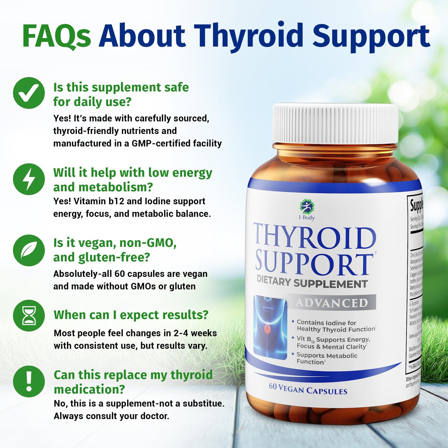 1 Body Thyroid Support Supplement with Iodine, B12, Zinc, Selenium, Ashwagandha, Non-GMO, Vegetarian, 30 Day Supply Nirvana Guru