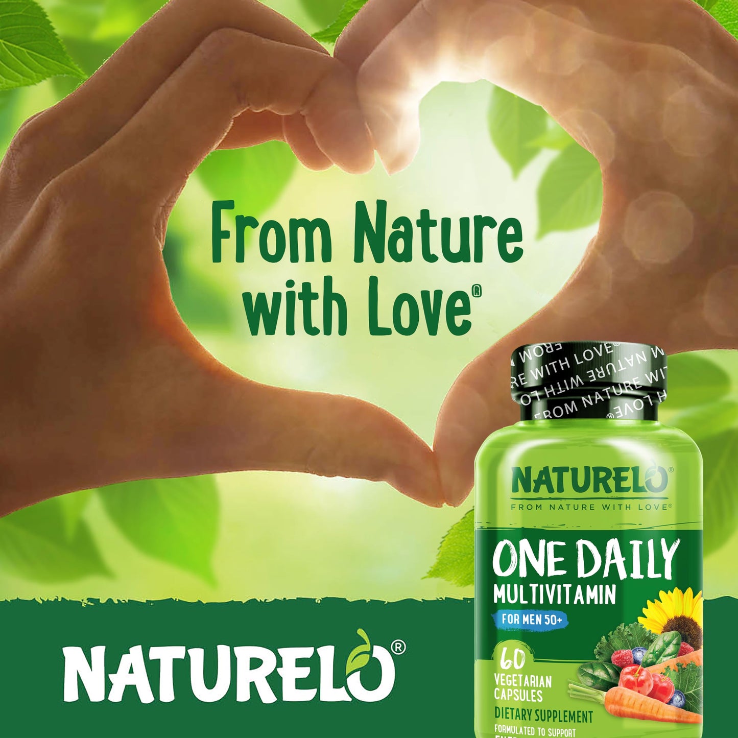 NATURELO Mens Multivitamins for Men 50+ - One Daily Multivitamin for Men with Vitamins, Minerals & Organic Whole Foods, Boost Energy & Health, Non-GMO, 60 Vegetarian Capsules - Nirvana Guru