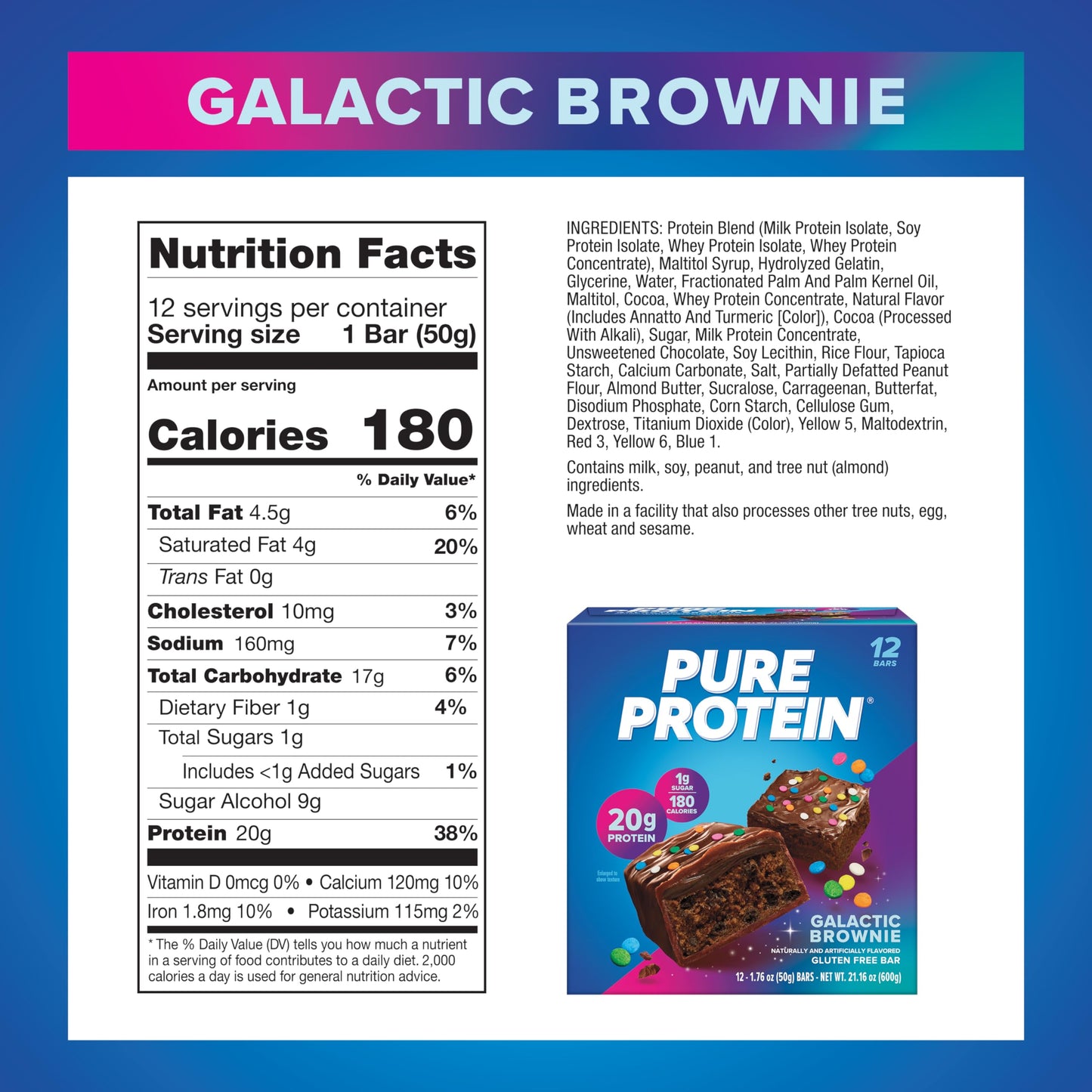 Pure Protein Bars, High Protein, Nutritious Snacks to Support Energy, Low Sugar, Gluten Free, Chocolate Deluxe, 1.76 oz., 12 Count(Pack of 1) (Packaging may vary)