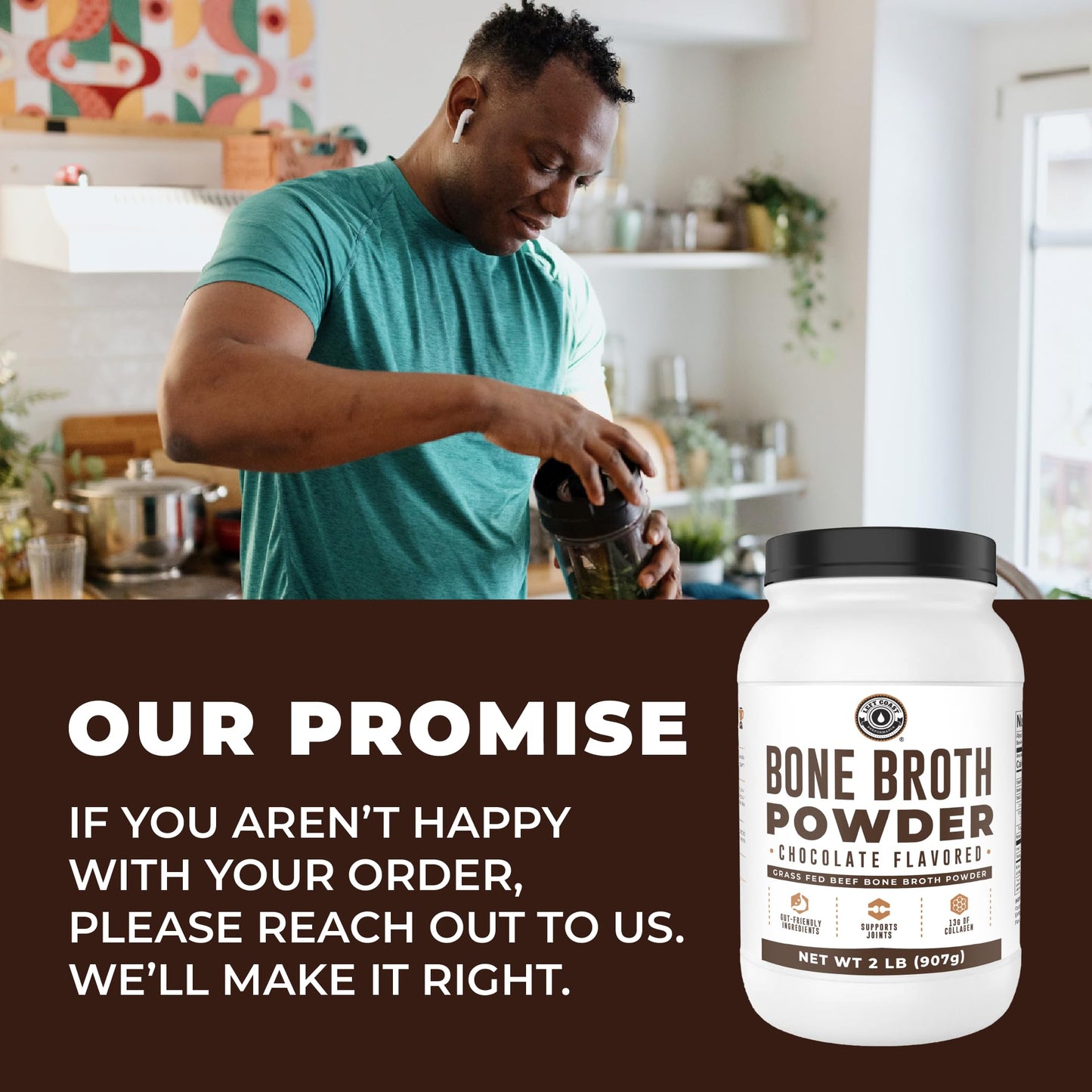 Bone Broth Protein Powder, Chocolate, Grass Fed 2lbs, 42 servings 16g protein, 13g Collagen. Low Carb, 2 net Carb, Dairy Free, Keto Friendly Bone Broth Protein Supplement with Collagen Types I & III - Nirvana Guru