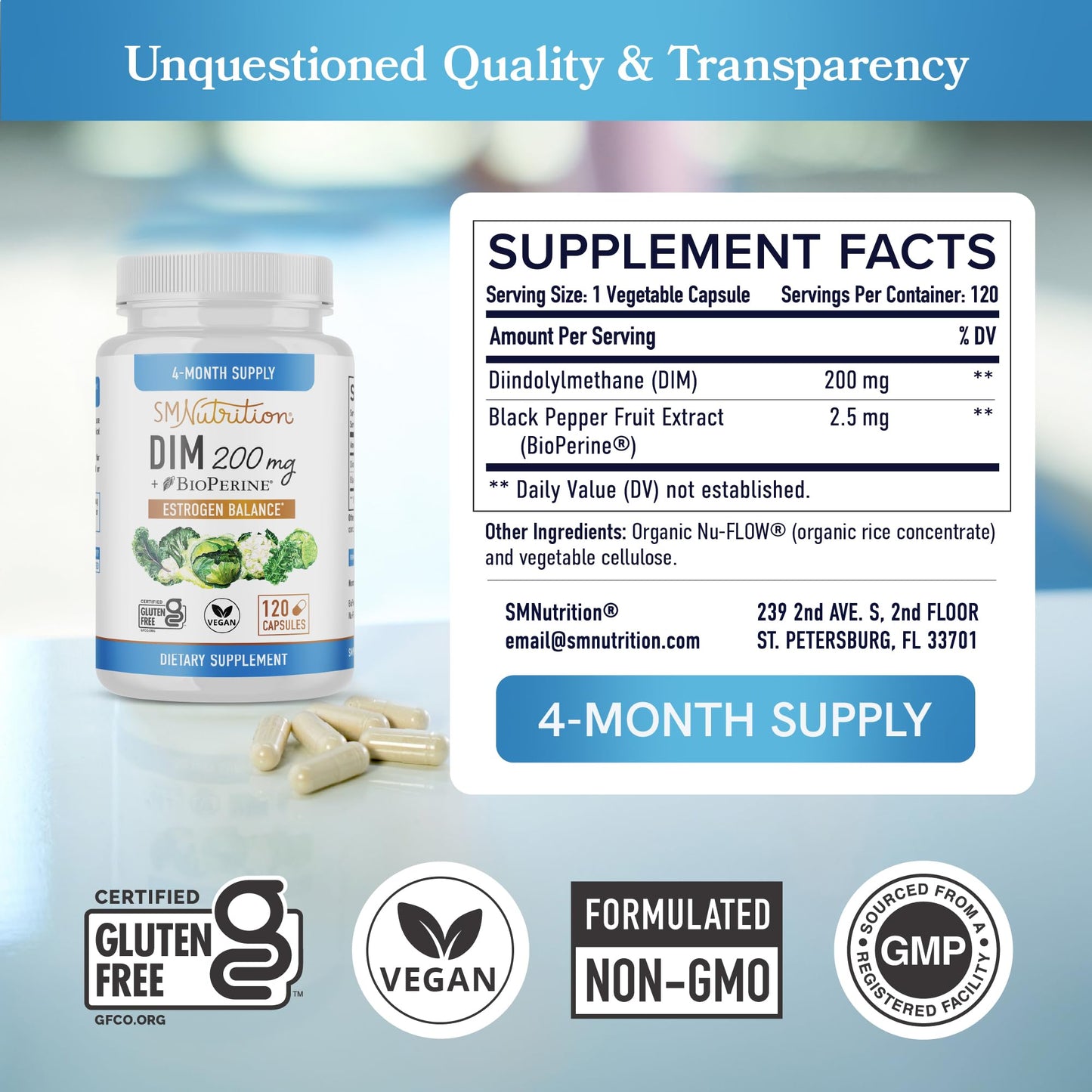 DIM Supplement 200 mg | Estrogen Balance for Women & Men | Hormonal Acne, Hormone Balance, Menopause & Antioxidant Support | Clean Label Project Certified, Vegan & Soy Free Diindolylmethane | 60 Ct. - Nirvana Guru