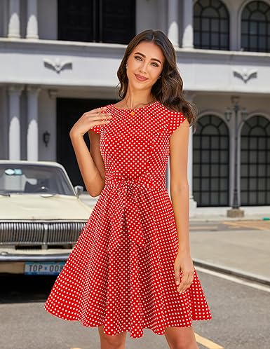 Dressystar Women's Vintage Cap Sleeve A Line Cocktail Party Dress 1950s Retro Rockabilly Prom Swing Dresses