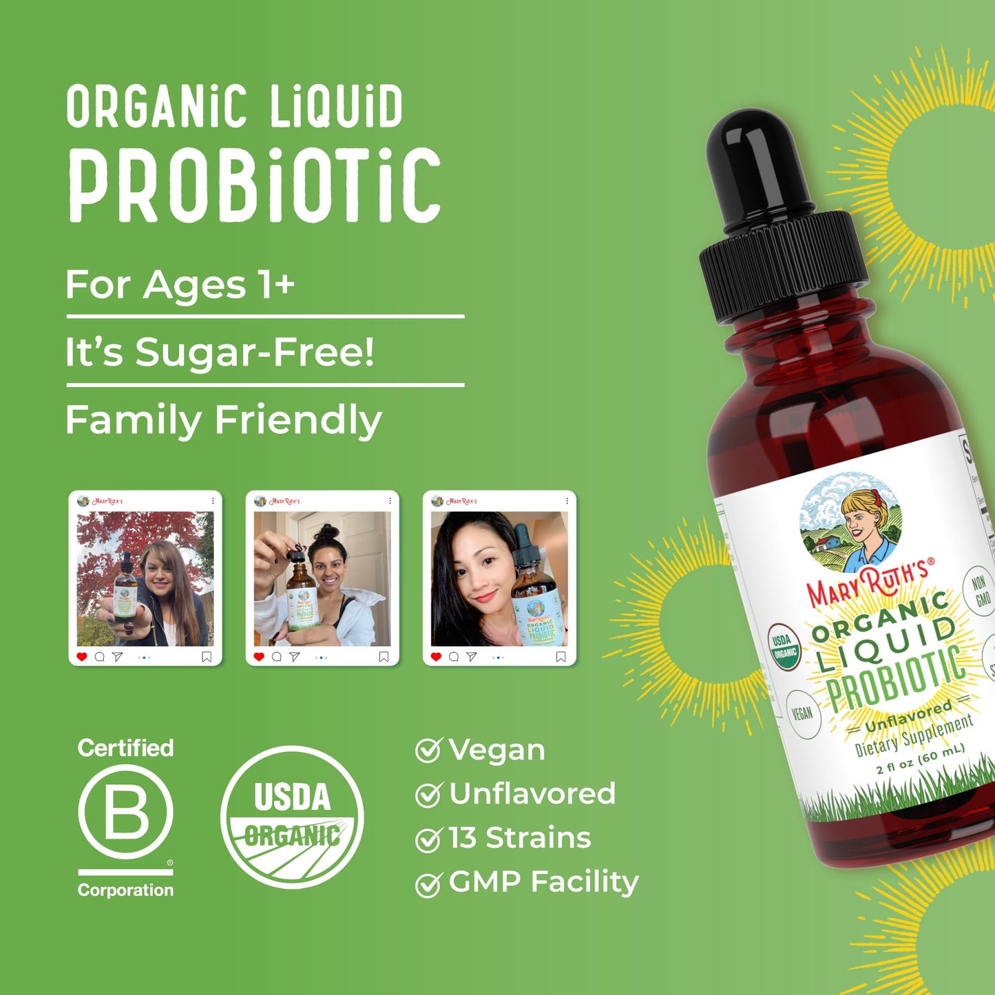 MaryRuth Organics USDA Organic Liquid Probiotic | Digestive Health | Gut Health | Probiotics for Women | Probiotics for Men | Probiotics for Kids | Acidophilus Probiotic | Non-GMO | 40 Servings - Nirvana Guru
