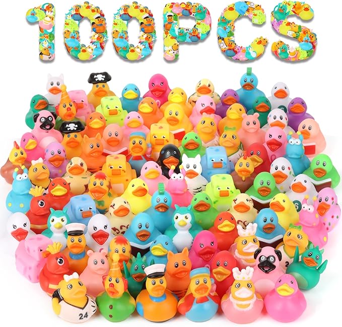 100 Pack Rubber Ducks in Bulk, Assorted Ducks for Jeeps Ducking, Mini Rubber Duckies for Baby Bath Toys, Kids Bath Pool Toys Birthday Gifts Party Favors Nirvana Guru