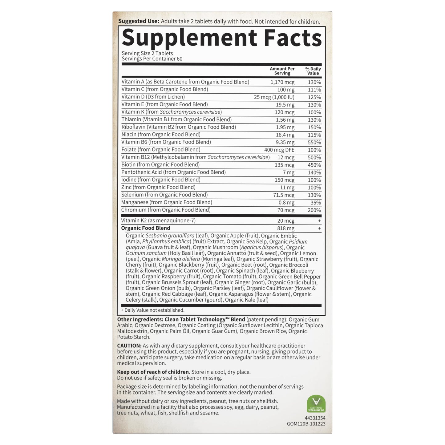 Garden of Life Organics Men's Once Daily Whole Food Multivitamin - 60 Tablets, Vegan Mens Multi for Health & Well-Being, Organic Mens Vitamins & Minerals, Vitamin C, Zinc - Nirvana Guru