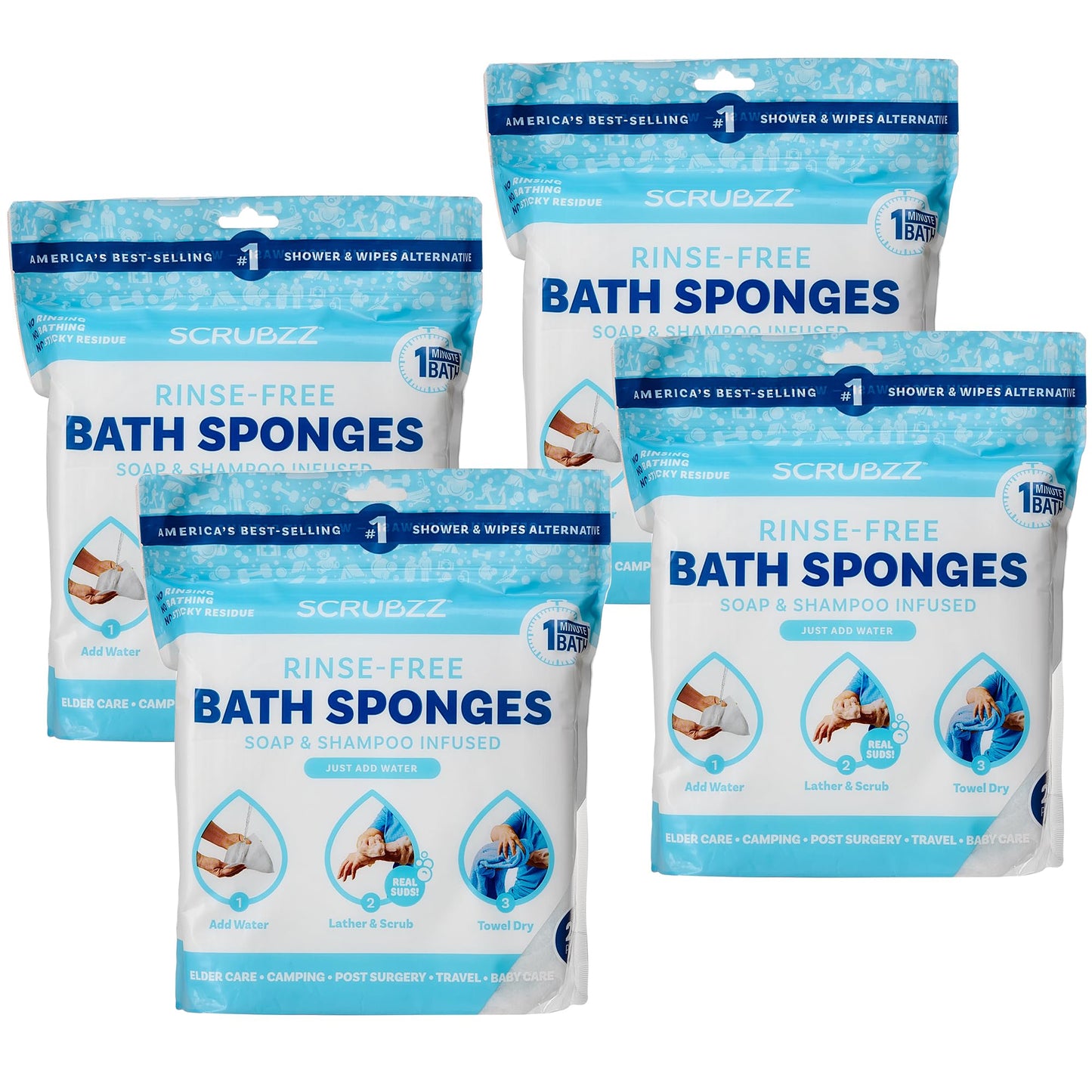 Scrubzz Disposable Rinse Free Bathing Wipes - 25 Pack - All-in-1 Single Use Shower Wipes, Simply Dampen, Lather, and Dry Without Shampoo or Rinsing Nirvana Guru
