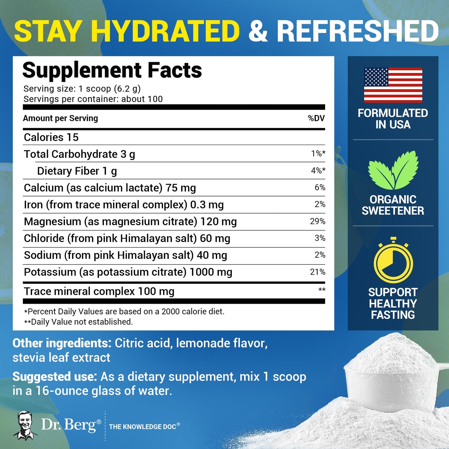 Dr. Berg Zero Sugar Hydration Keto Electrolyte Powder - Enhanced w/ 1000 mg of Potassium & Real Pink Himalayan Salt (NOT Table Salt) - Raspberry & Lemon Flavor Hydration Drink Supplement, 100 Servings - Nirvana Guru