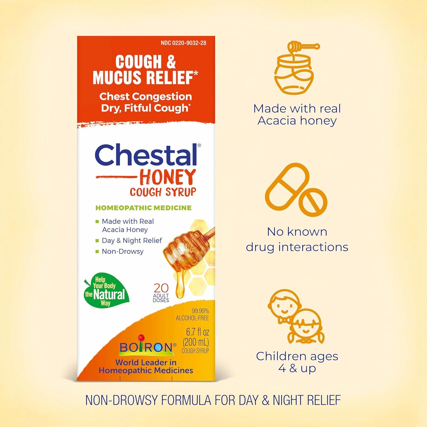Boiron Chestal Honey Adult Cold and Cough Syrup for Nasal and Chest Congestion, Runny Nose, and Sore Throat Relief - 6.7 Fl oz - Nirvana Guru