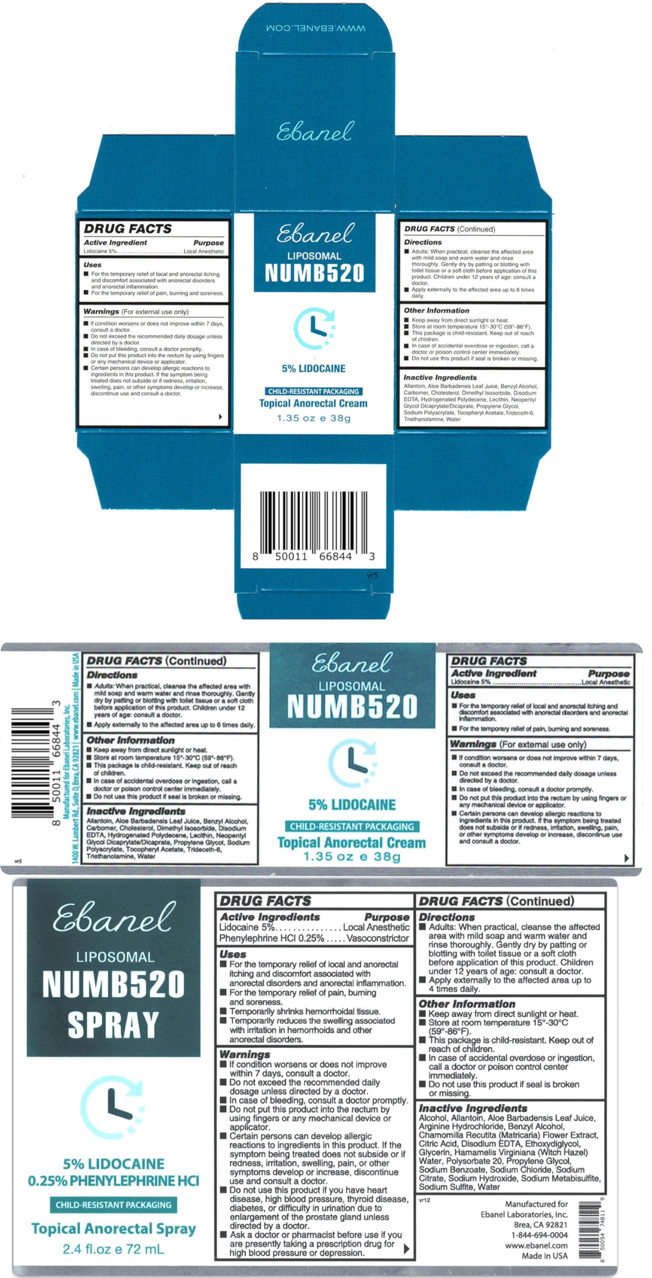 Ebanel 5% Lidocaine Numbing Cream, Pain Relief Burn Itch Numb Cream, Maximum Strength Topical Anesthetic with Allantoin, Vitamin E for Local and Anorectal Uses, Hemorrhoid Treatment, 1.35 Oz