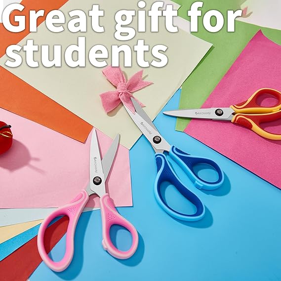 7" Student Scissors Set of 3-pack,Pointed Tip Blades,Kids Scissors Ages 8-10 8-12 8-16 for School Crafting Project,Great for DIY, Arts, Home, Red/Pink/Blue nirvanaguru