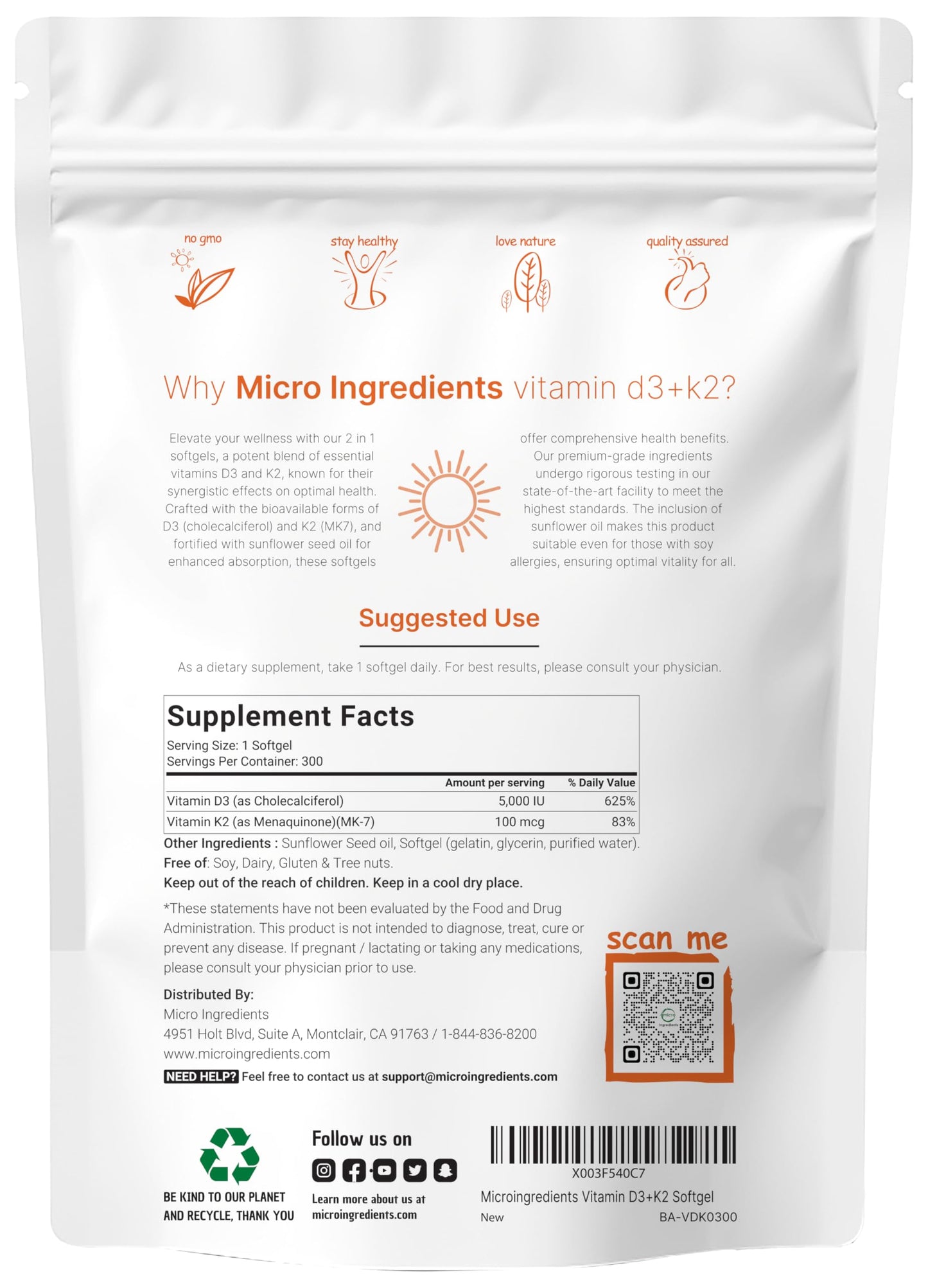 Micro Ingredients Vitamin D3 10,000 IU + K2 MK-7 200 mcg, 300 Softgels | Virgin Coconut Oil | 2-in-1 Bone, Immune & Heart Support | Easy to Swallow, Non-GMO