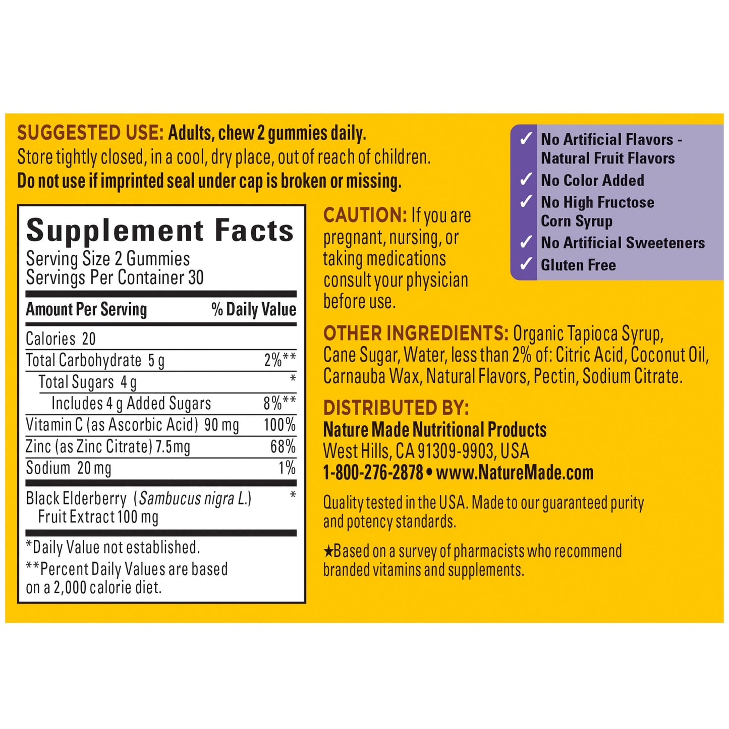 Nature Made Elderberry with Vitamin C and Zinc, Dietary Supplement for Immune Support, 100 Gummies, 50 Day Supply - Nirvana Guru