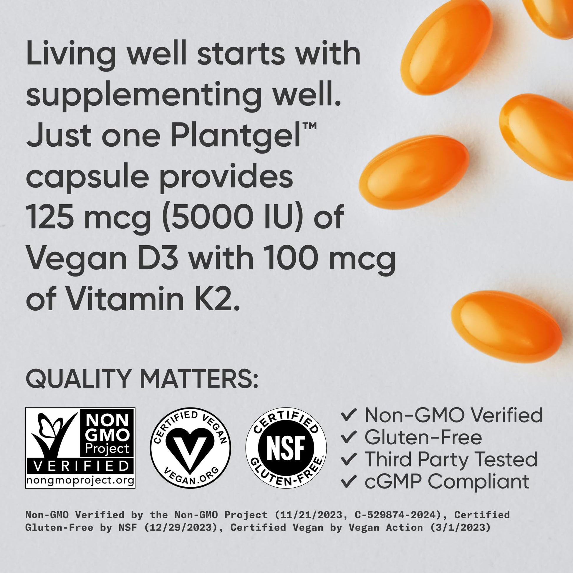 Sports Research® Vitamin D3 + K2 with Coconut MCT Oil | Vegan D3 2500iu (62.5mcg) & Plant Based Vitamin K2 100mcg | Vegan Certified, Soy & Gluten Free - 60 Softgels - Nirvana Guru