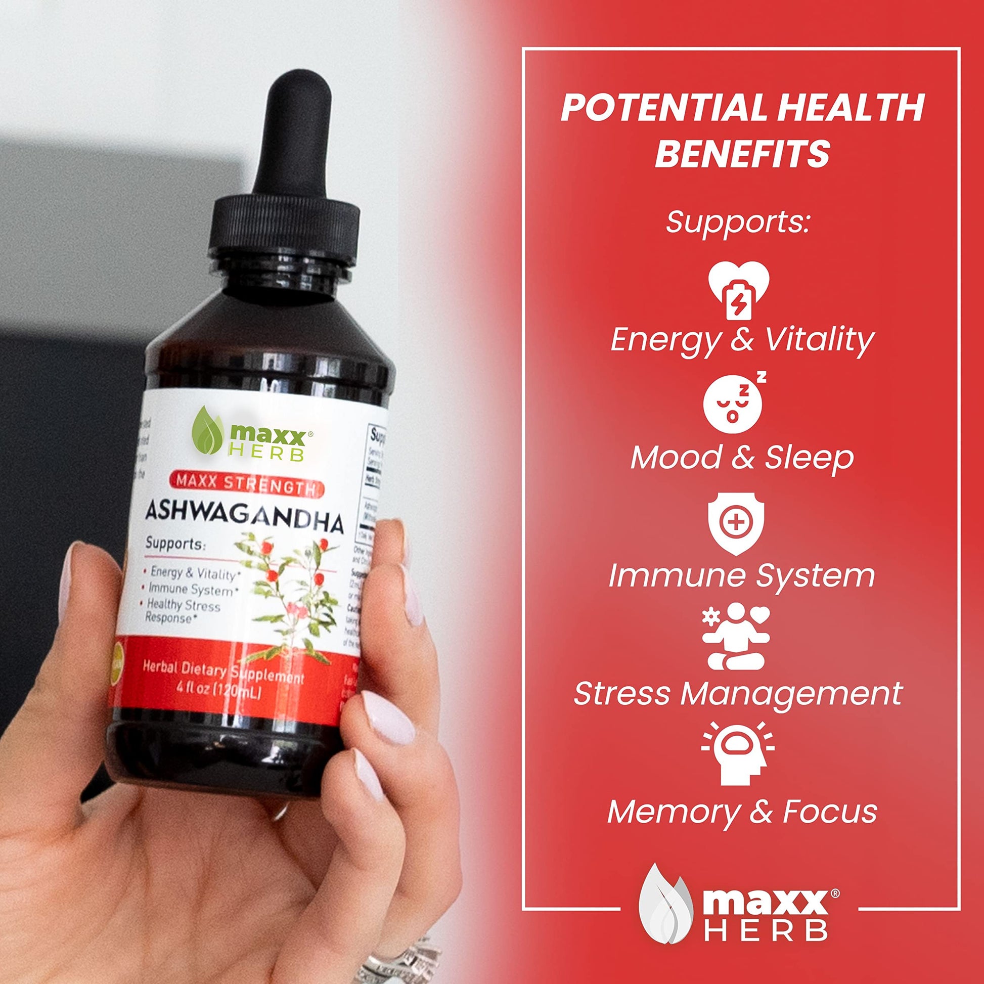 Maxx Herb Ashwagandha Extract – Max Strength Liquid Tincture Absorbs Better Than Capsules or Powder - for Stamina, Memory, and Immune Support – 4 Bottles, 4 Oz Each (240 Servings) Nirvana Guru