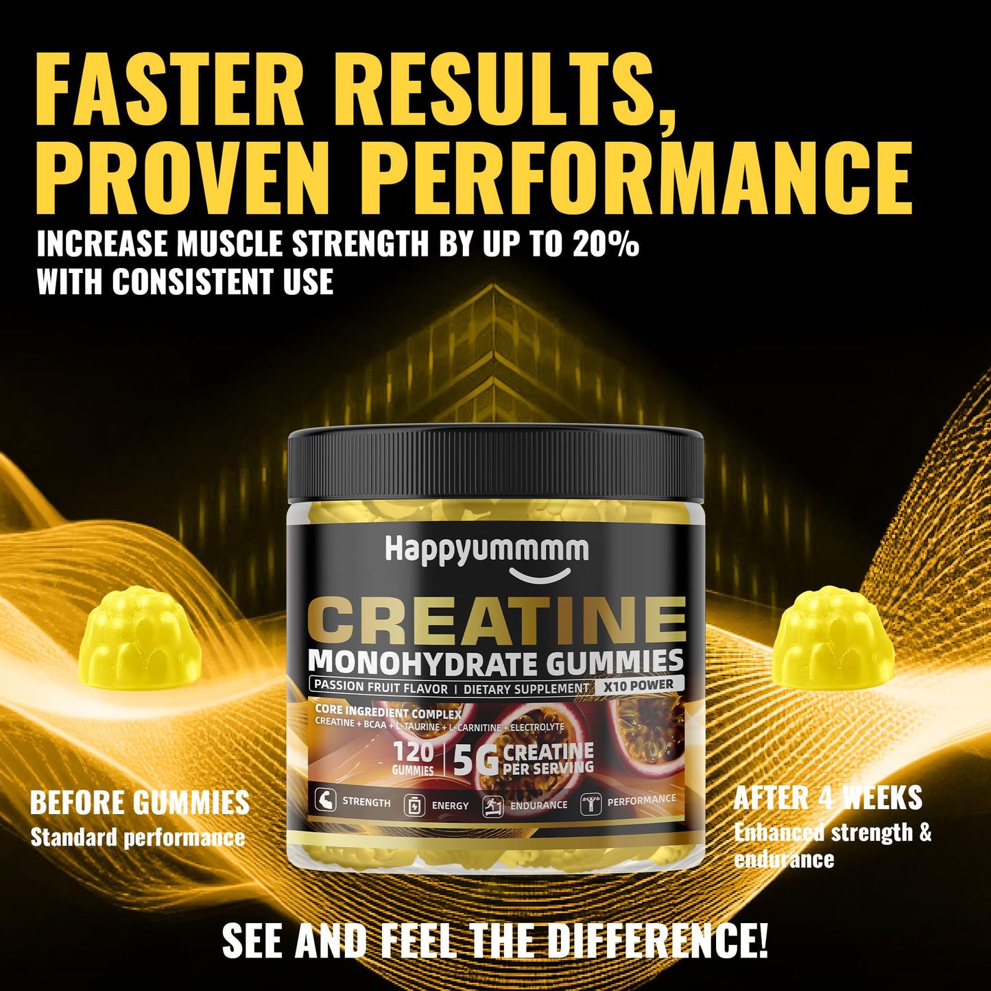 Creatine Monohydrate Gummies 5000mg for Men & Women, Chewables Creatine Monohydrate for Muscle Strength, Muscle Builder, Energy Boost, Pre-Workout Supplement(90 Count)-Strawberry.