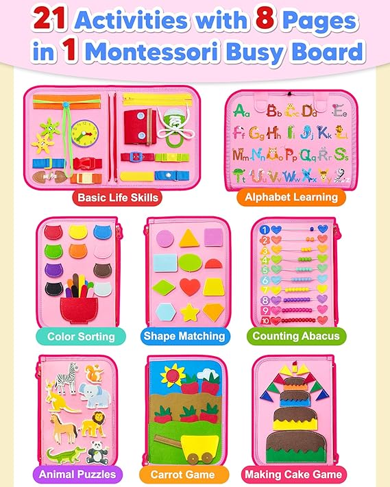 Exorany Busy Board Montessori Toys for Toddler Girl Birthday Gifts, Busy Book Sensory Learning Toys for Toddlers, Toddler Girl Airplane Car Travel Toy Educational Activities nirvanaguru