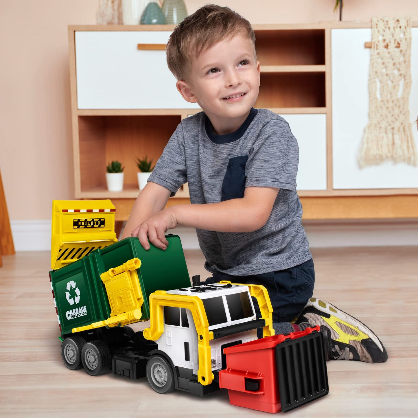 JOYIN Large Friction Powered Garbage Truck Toy Set, Includes Dumpster, Trash Bins, and Learning Cards for Kids, Boy Toys Birthday Gift for Boys Girls Kids Toddler Nirvana Guru