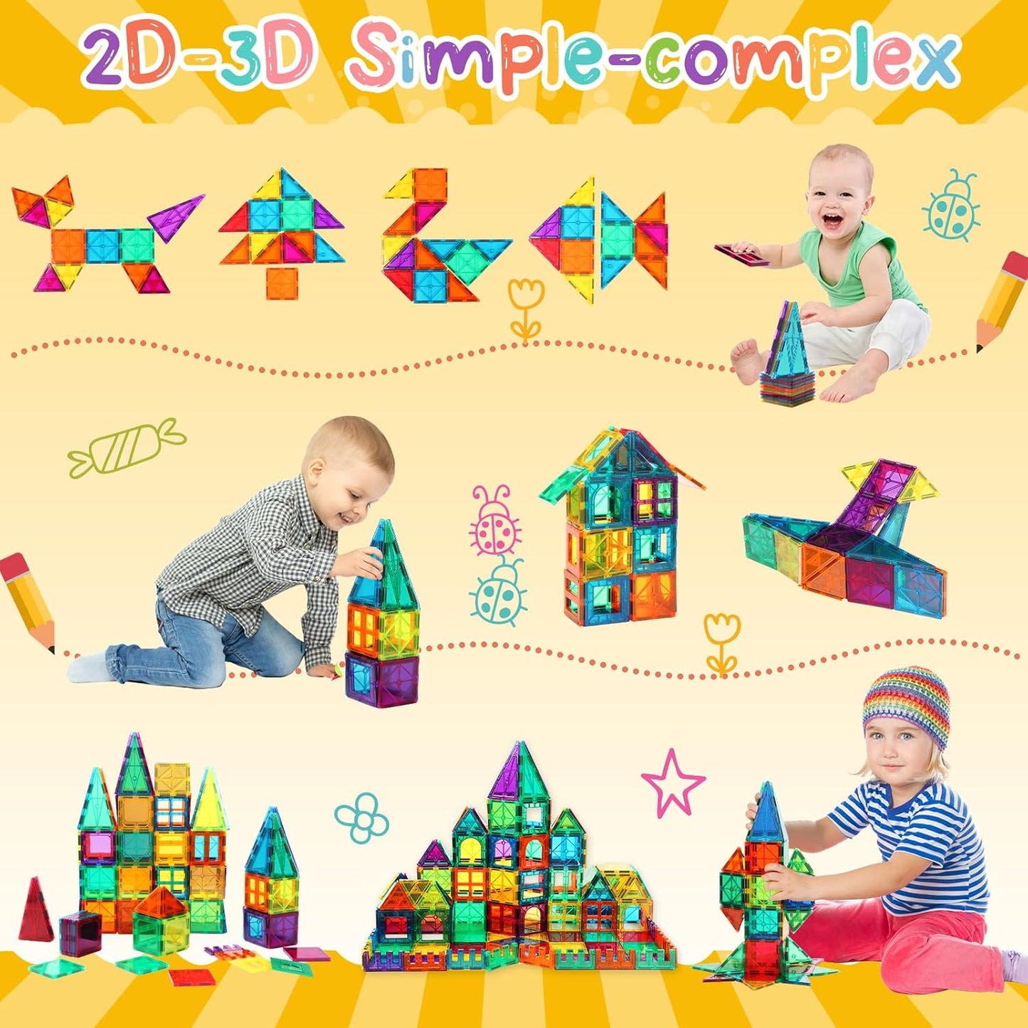 FNJO Magnetic Tiles, 110PCS Magnet Building Set, Magnetic Building Blocks,Construction STEM Learning and Playing Toys for Kids, Montessori Toy for Preschool Boys Girls Toddlers Classroom Must-Haves Nirvana Guru