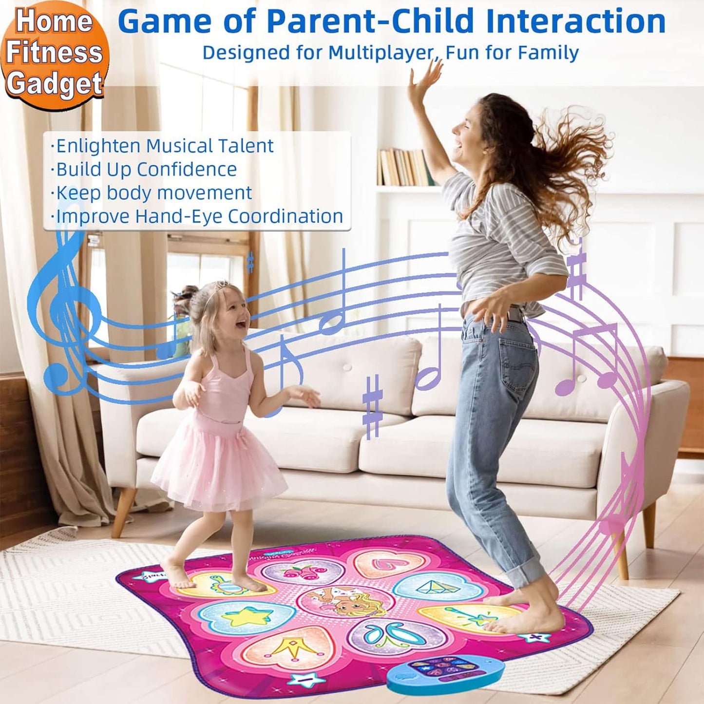 SUNLIN Dance Mat - Dance Mixer Rhythm Step Play Mat - Dance Game Toy Gift for Kids Girls Boys - Dance Pad with LED Lights, Adjustable Volume, Built-in Music, 3 Challenge Levels (3-12 Years Old) Nirvana Guru