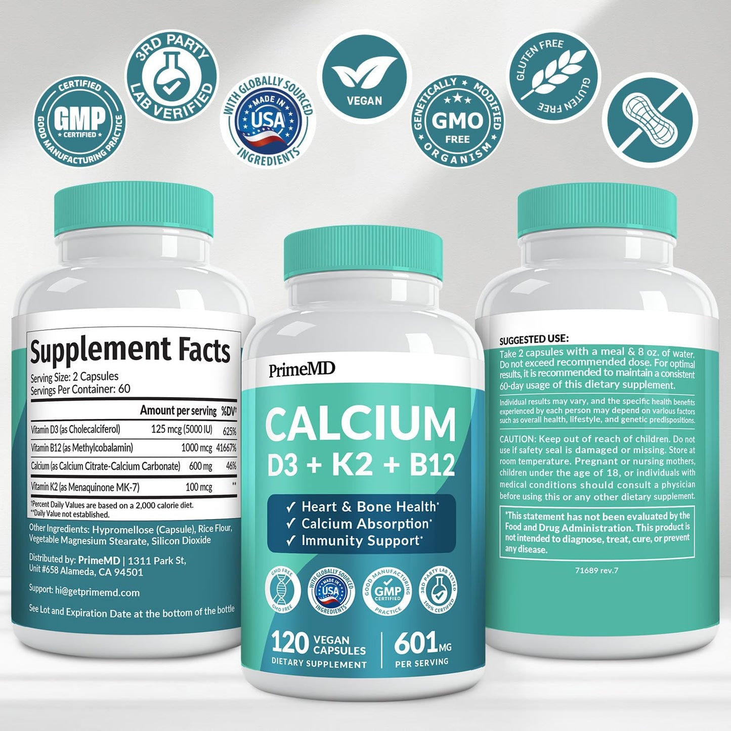 4-in-1 Calcium 1200mg with Vitamin D3 - Calcium Supplement for Women and Men with Vitamin K2 B12 5000 IU - Extra Strength Calcium Citrate for Bone and Heart Support (120ct) Nirvana Guru
