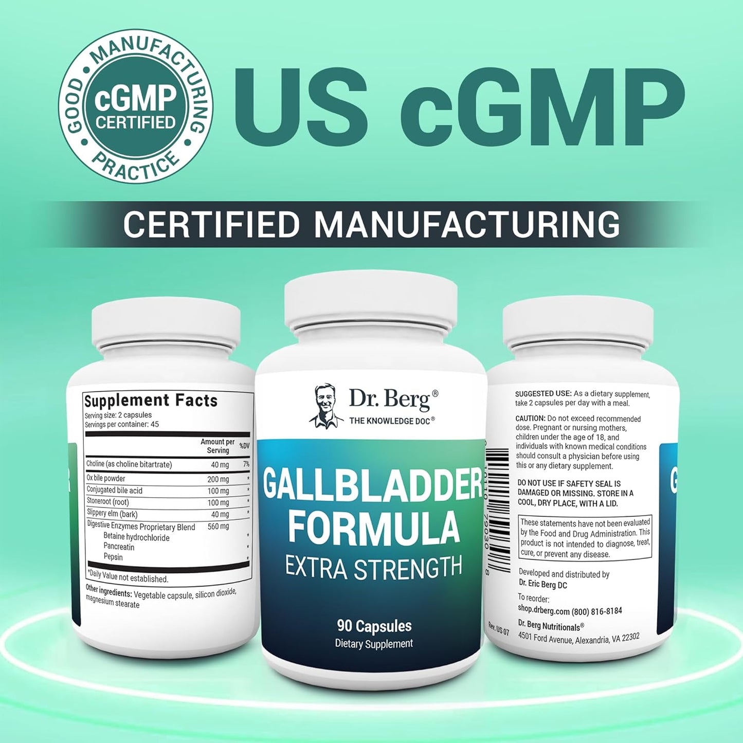Dr. Berg Gallbladder Formula Extra Strength - with Ox Bile Powder and Conjugated Bile Acid - Digestive Enzymes Proprietary Blend - Full 45-Day Supply - 90 Vegetable Capsules - Nirvana Guru