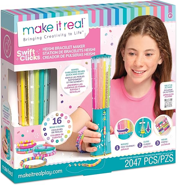 Make It Real Heishi Bead Kit - Vibrant Colors - Creative Beading Set for Kids Compatible with Bracelet Maker - Organize with Storage Case nirvanaguru