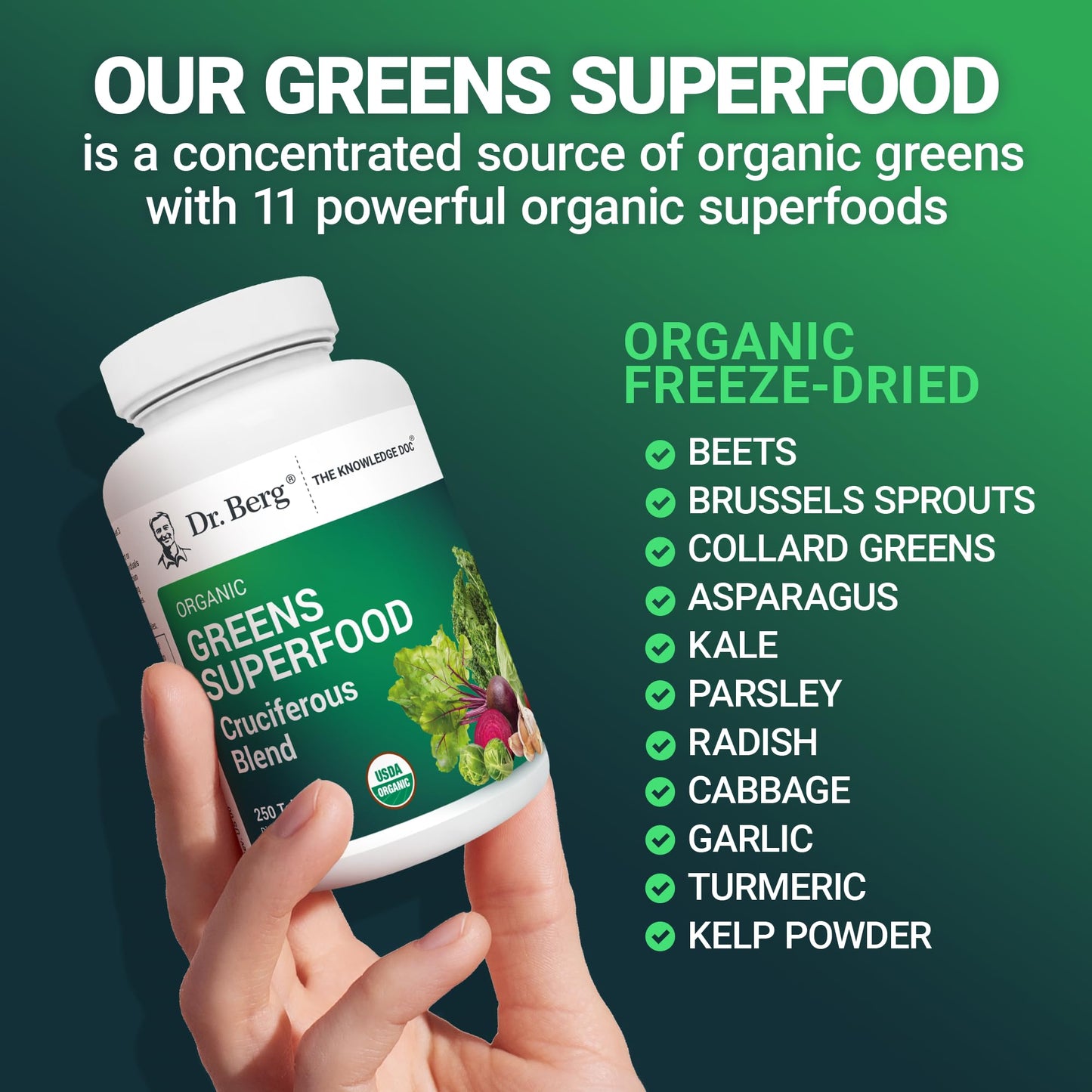 Dr. Berg's Greens Superfood Cruciferous Vegetable Tablets - Vegetable Supplements for Adults w/ 11 Phytonutrient Super Greens Tablets - Energy, Immune System & Liver Veggie Tablets - 90 Tablets - Nirvana Guru