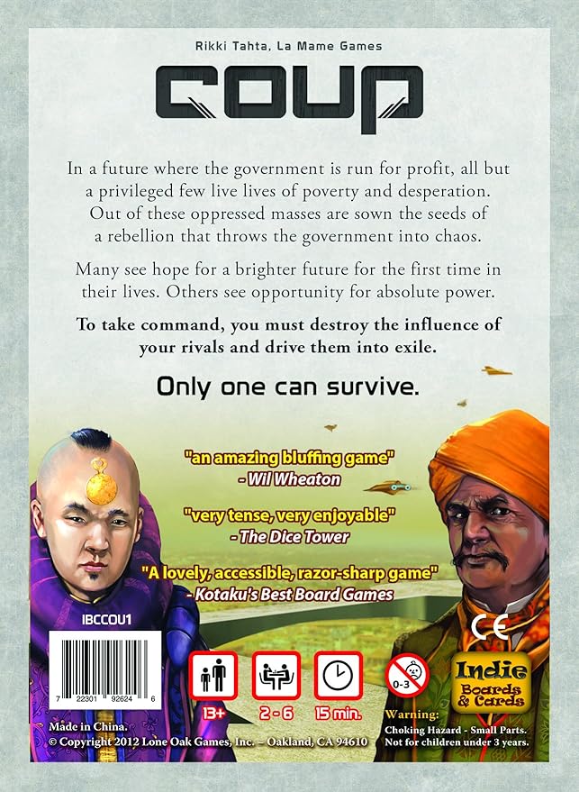 Coup - The Fast, Fun Bluffing Party Game for 2-6 Players. Perfect for Family Game Night with your Teens or Friends. Can you get away with your bluff? Over 1 Million copies sold! nirvanaguru