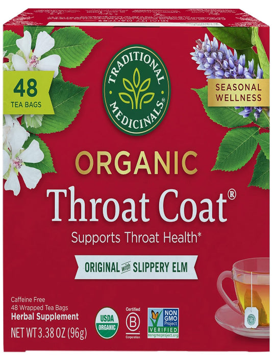 Traditional Medicinals Tea, Organic Throat Coat, Supports Throat Health, 48 Tea Bags - Nirvana Guru