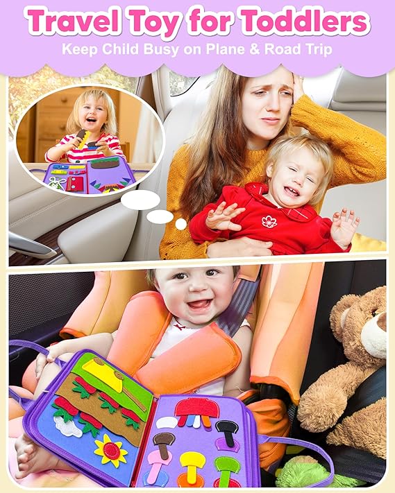 Exorany Busy Board Montessori Toys for Toddler Boy Girl Birthday Gifts, Busy Book Sensory Learning Toys for Toddlers, Toddler Airplane Car Travel Toy Educational Activities nirvanaguru