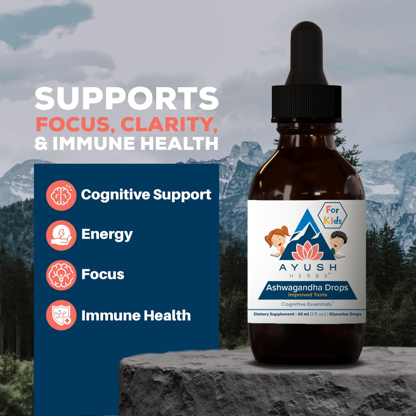 Ayush Herbs Ashwagandha Drops - Ashwagandha Alcohol-Free Drops for Adults, Calming Daily Supplement for Focus & Attention with Organic Ashwagandha, Lemon Flavor - 2 Fl Oz (80 Servings) Nirvana Guru