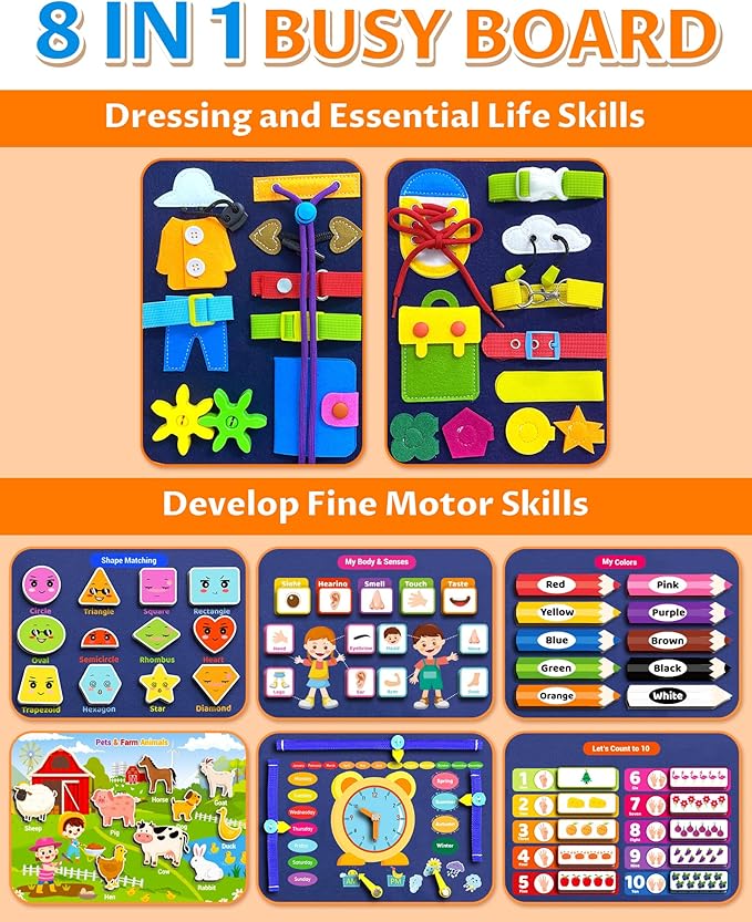 Exorany Busy Board Montessori Toys for Toddler Boy & Girl Birthday Gifts, Busy Book Learning Sensory Toys for Toddlers, Toddler Travel Toy Educational Activities Learn Fine Motor Skills nirvanaguru