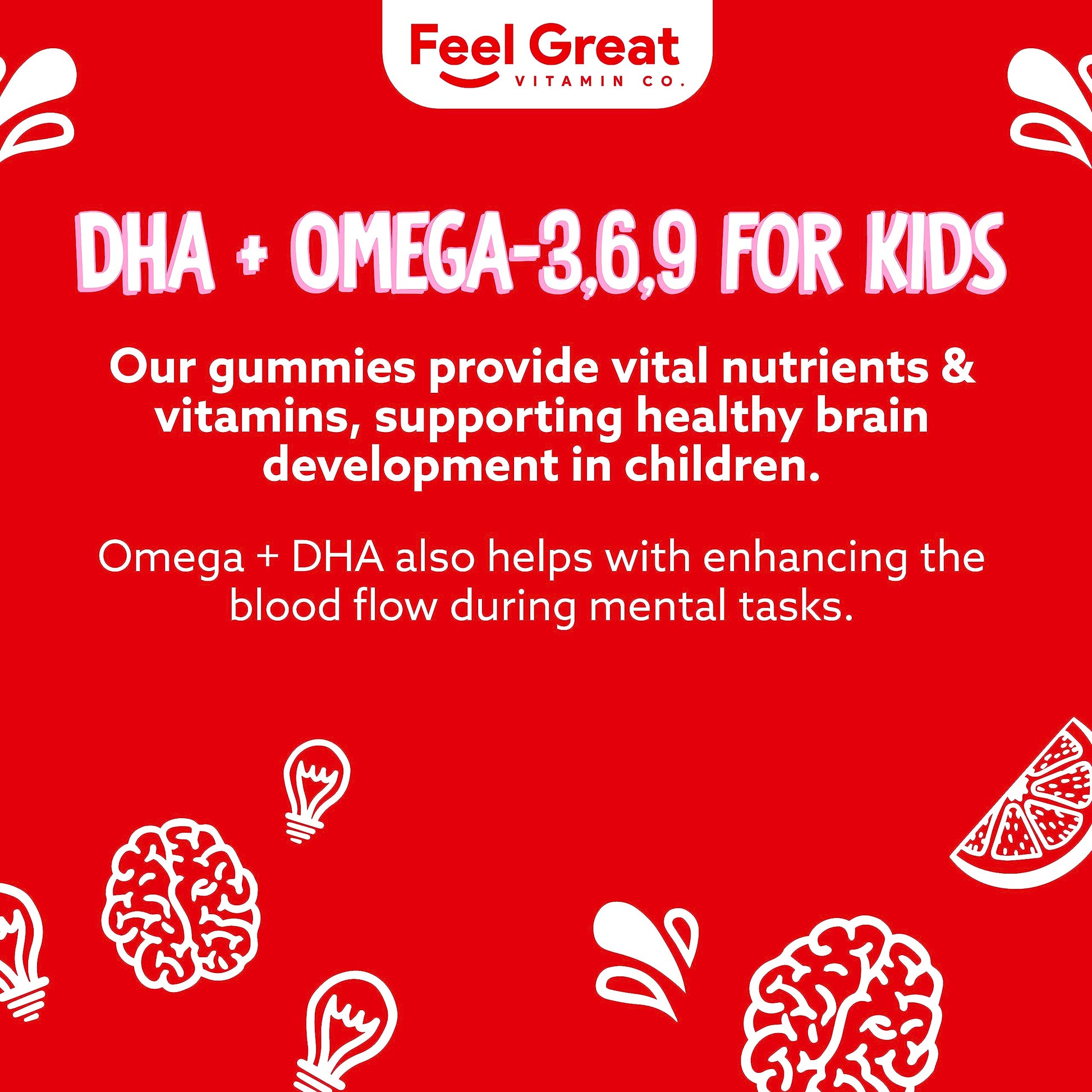 Feel Great Vitamin Co. Complete DHA Gummies for Kids | with Omega 3 6 9 + DHA, Vitamin C | Supports Healthy Brain Function, Vision & Heart Health | Gluten Free, Vegetarian | 60 Gummies Nirvana Guru