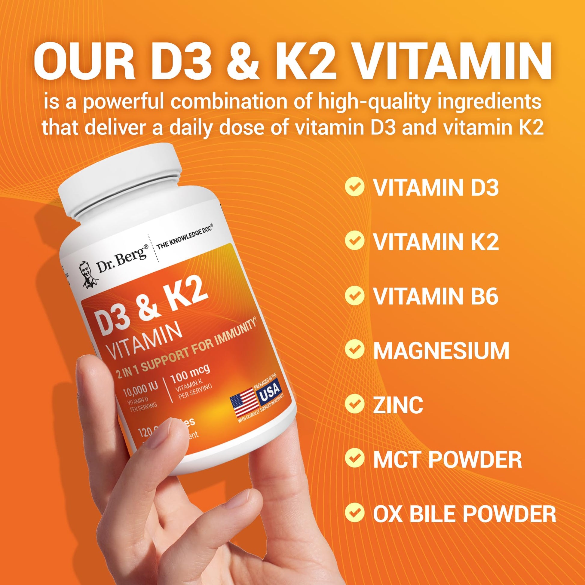 Dr. Berg Vitamin D3 K2 5000 IU with MCT Powder | Powerful 7-in-1 Formulation | 4X Lab-Tested & Verified | High Absorption Formula | K2 D3 Vitamin Supplement - 60 Capsules - Nirvana Guru