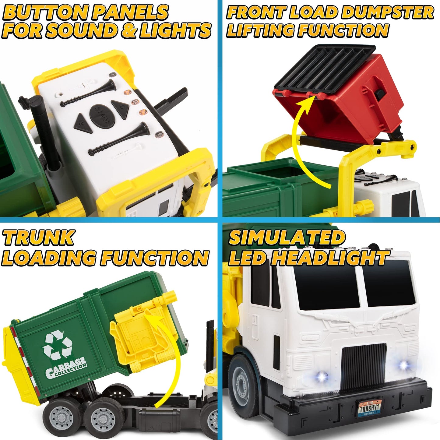 JOYIN Large Friction Powered Garbage Truck Toy Set, Includes Dumpster, Trash Bins, and Learning Cards for Kids, Boy Toys Birthday Gift for Boys Girls Kids Toddler Nirvana Guru