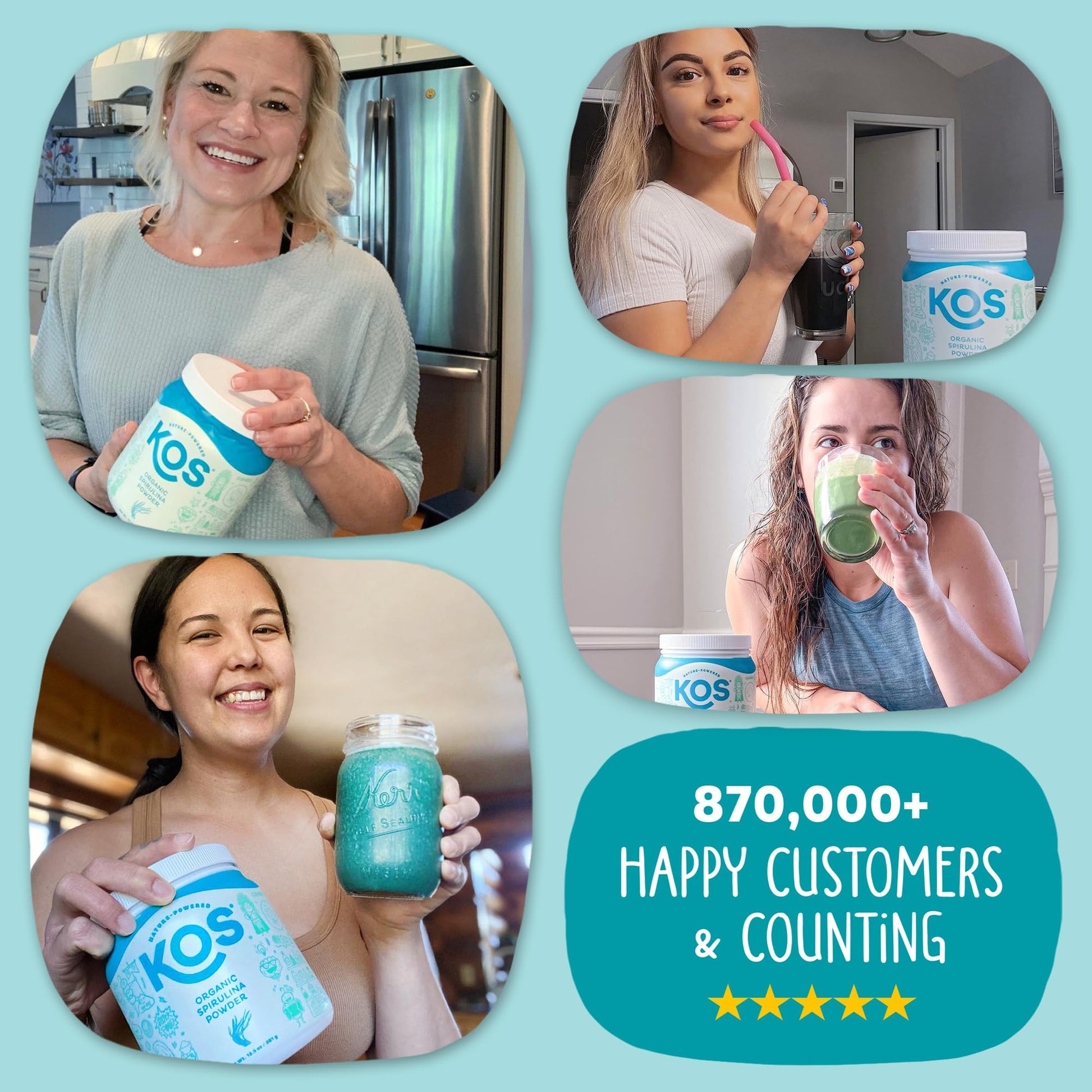 KOS Calming Blue Spirulina Blend- USDA Certified Organic - Algae Superfood Powder with Ashwagandha Root, Lemon Balm, Reishi Mushroom, B Vitamins - Berry Coconut Cooler Flavor, 28 Servings - Nirvana Guru