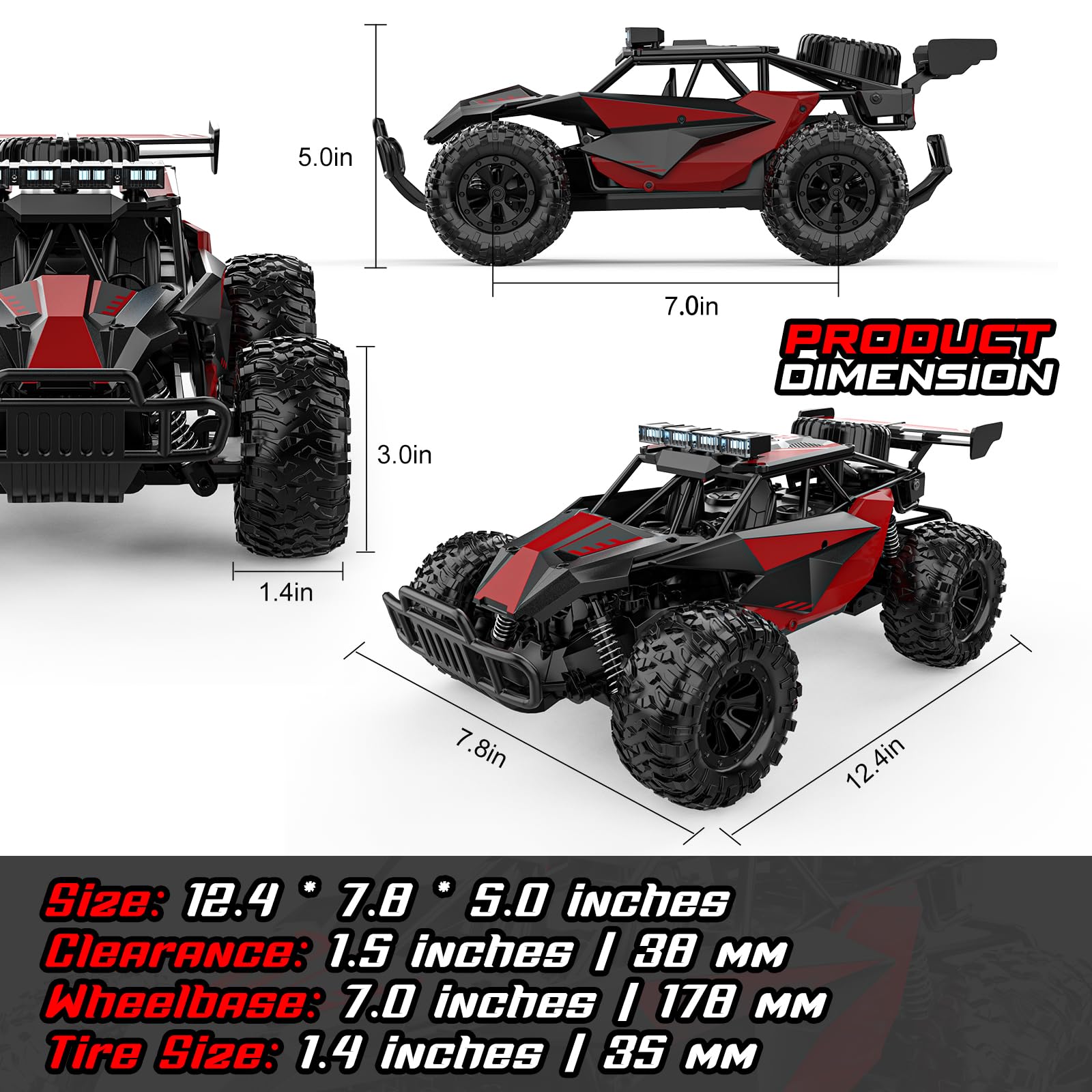 BLUEJAY Remote Control Car, 2.4GHz High Speed 33KM/H RC Cars Toys, 1:12 Monster RC Truck Off Road with LED Headlight and Rechargeable Battery Gifts for Adults Boys 8-12 Nirvana Guru