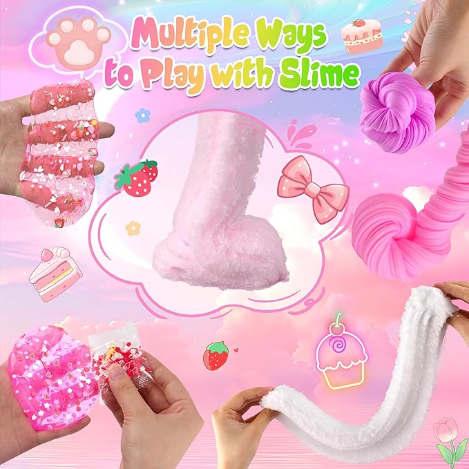 6 Pack Slimes, Pink Slime Kids, Cloud Slime kit for Girls Ages 8-12, Toys for Girls and Boys, for Kids Slime Set Party kit Goodie Bag Stuffers, 4 5 6 7 8 9 10 Year Old Girl Birthday Gift Cute Stuff nirvanaguru