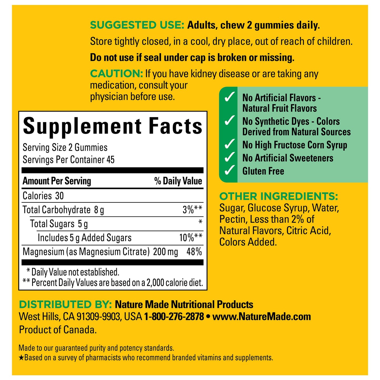 Nature Made High Absorption Magnesium Citrate 200 mg per serving, Magnesium Supplement for Muscle, Nerve, Bone and Heart Support, 60 Magnesium Gummies, 30 Day Supply - Nirvana Guru
