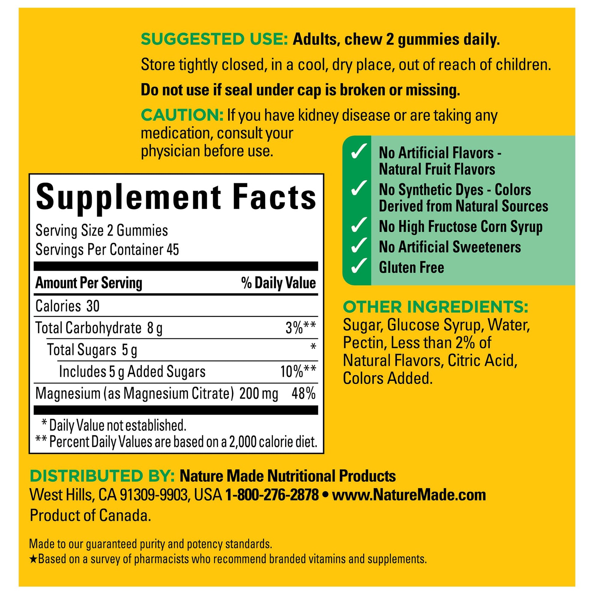 Nature Made High Absorption Magnesium Citrate 200 mg per serving, Magnesium Supplement for Muscle, Nerve, Bone and Heart Support, 60 Magnesium Gummies, 30 Day Supply - Nirvana Guru