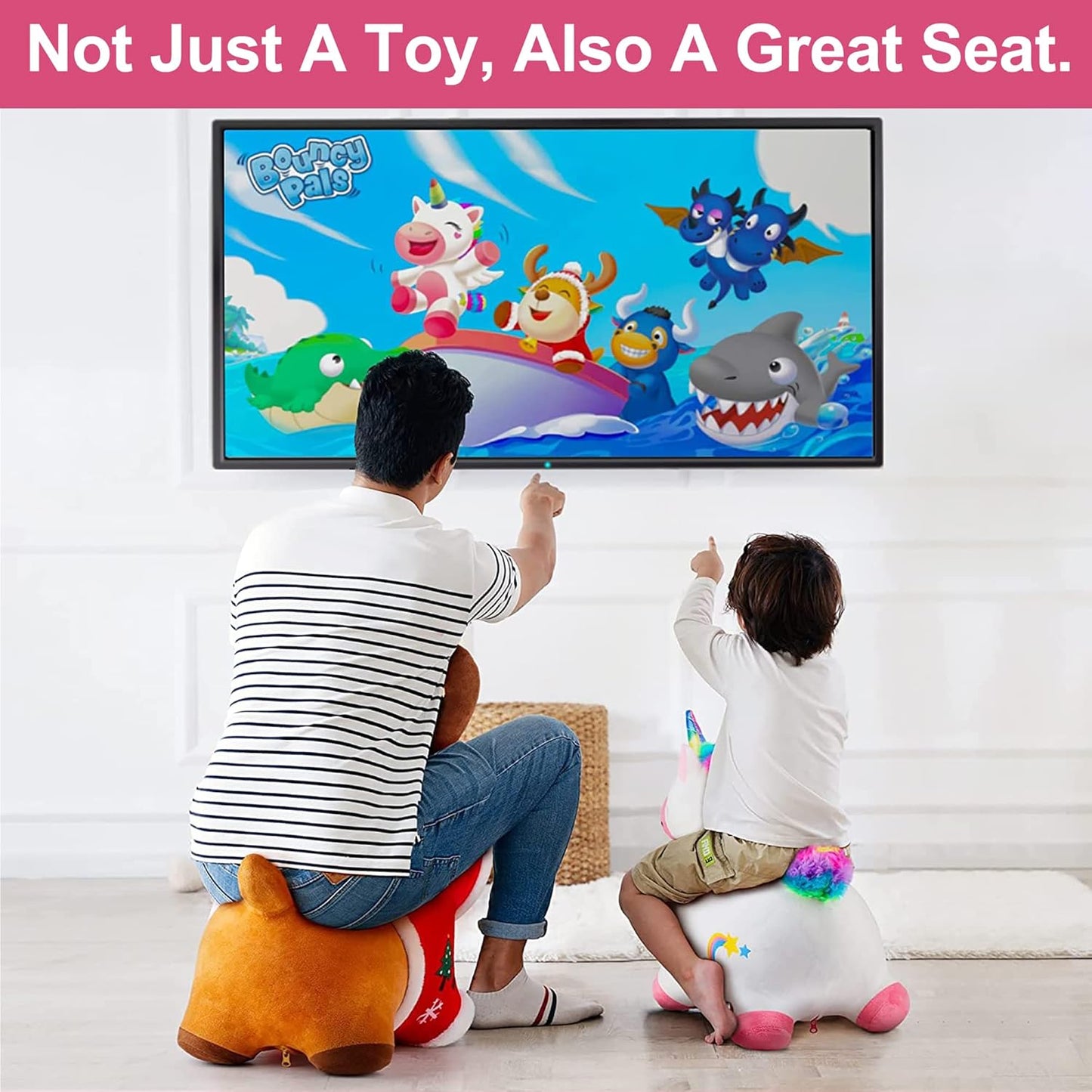 iPlay, iLearn Bouncy Pals Hopping Unicorn Horse, Toddler Girl Inflatable Bouncing Animal Hopper Toy, Outdoor Indoor Plush Ride on Bouncer, Baby Birthday Gift 18 Month 2 3 4 Year Old Kid - Unicorn Nirvana Guru