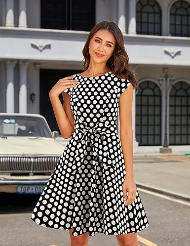 Dressystar Women's Vintage Cap Sleeve A Line Cocktail Party Dress 1950s Retro Rockabilly Prom Swing Dresses