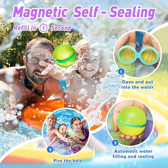 【12 Pack】Magnetic Reusable Water Balloons Fast Refillable for Kids Outdoor Activities, latex-free Kids Pool Beach Bath Toys, Self-Sealing Water Bomb Quick Fill for Summer Games (12) nirvanaguru
