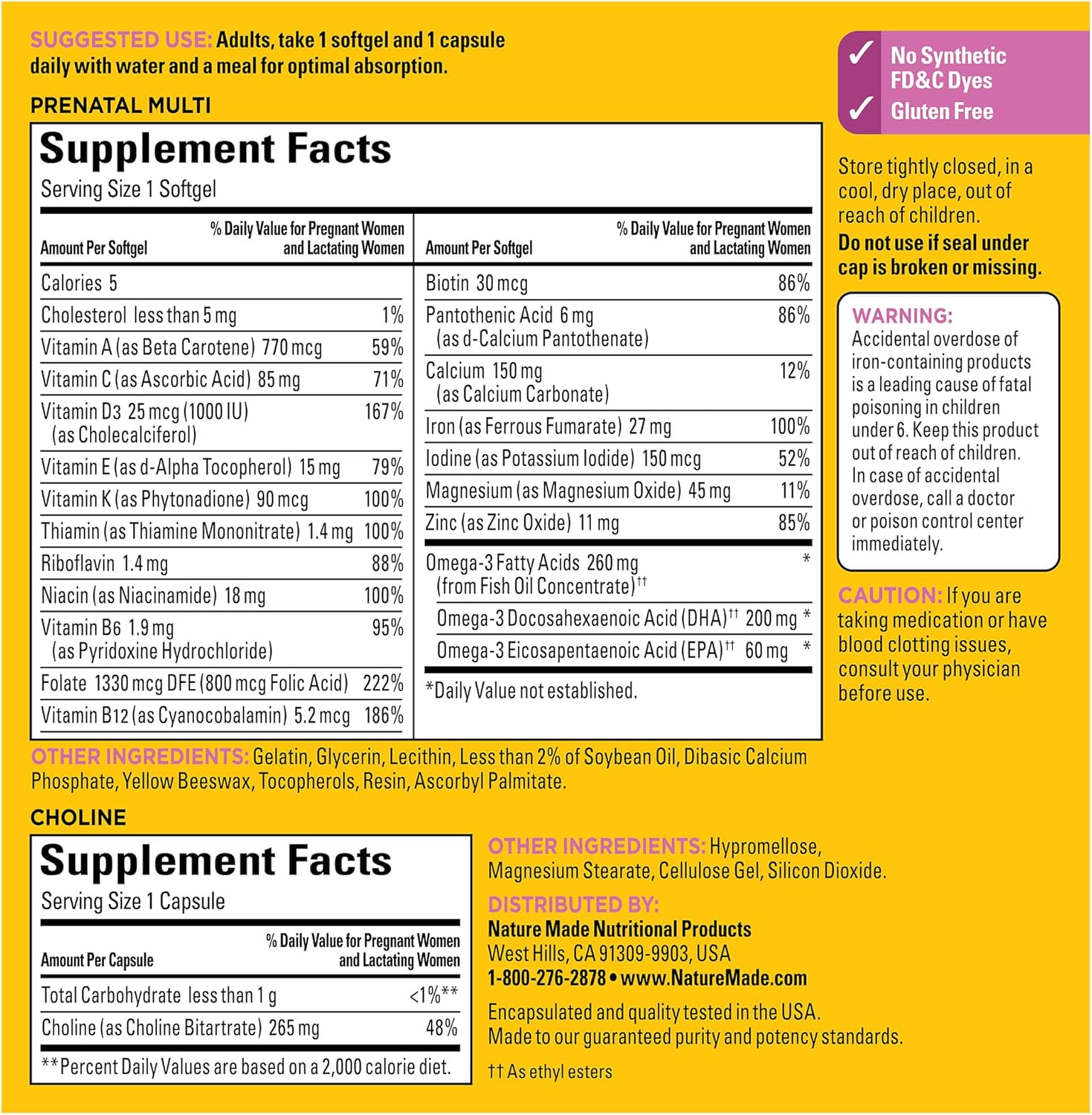 Nature Made Prenatal Vitamin Softgels + Choline Capsules, Folic Acid + DHA + Choline, 60 Prenatal Vitamins for Women, 60 Choline Supplements Capsules, 60 Day Supply - Nirvana Guru