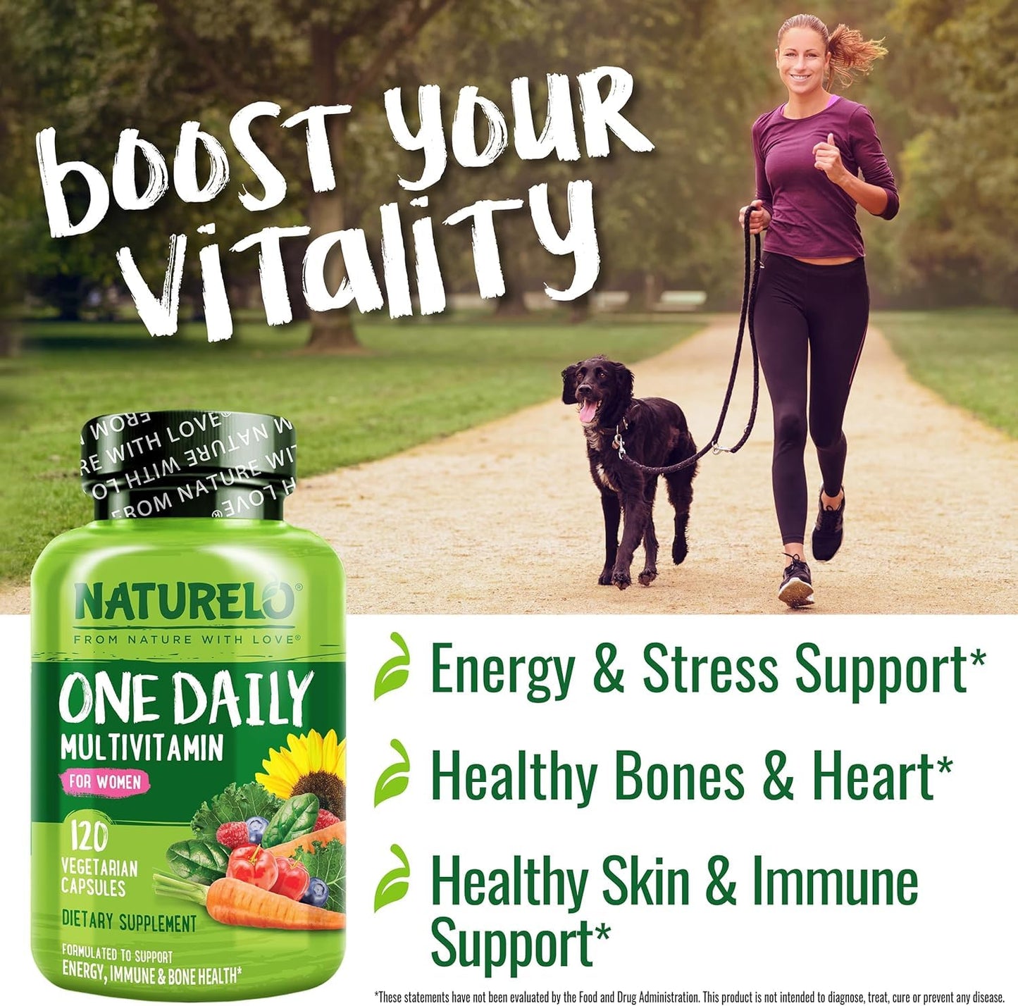 NATURELO One Daily Multivitamin for Women - Energy Support - Whole Food Supplement to Nourish Hair, Skin, Nails - Non-GMO - No Soy - Gluten Free - 120 Capsules - 4 Month Supply - Nirvana Guru