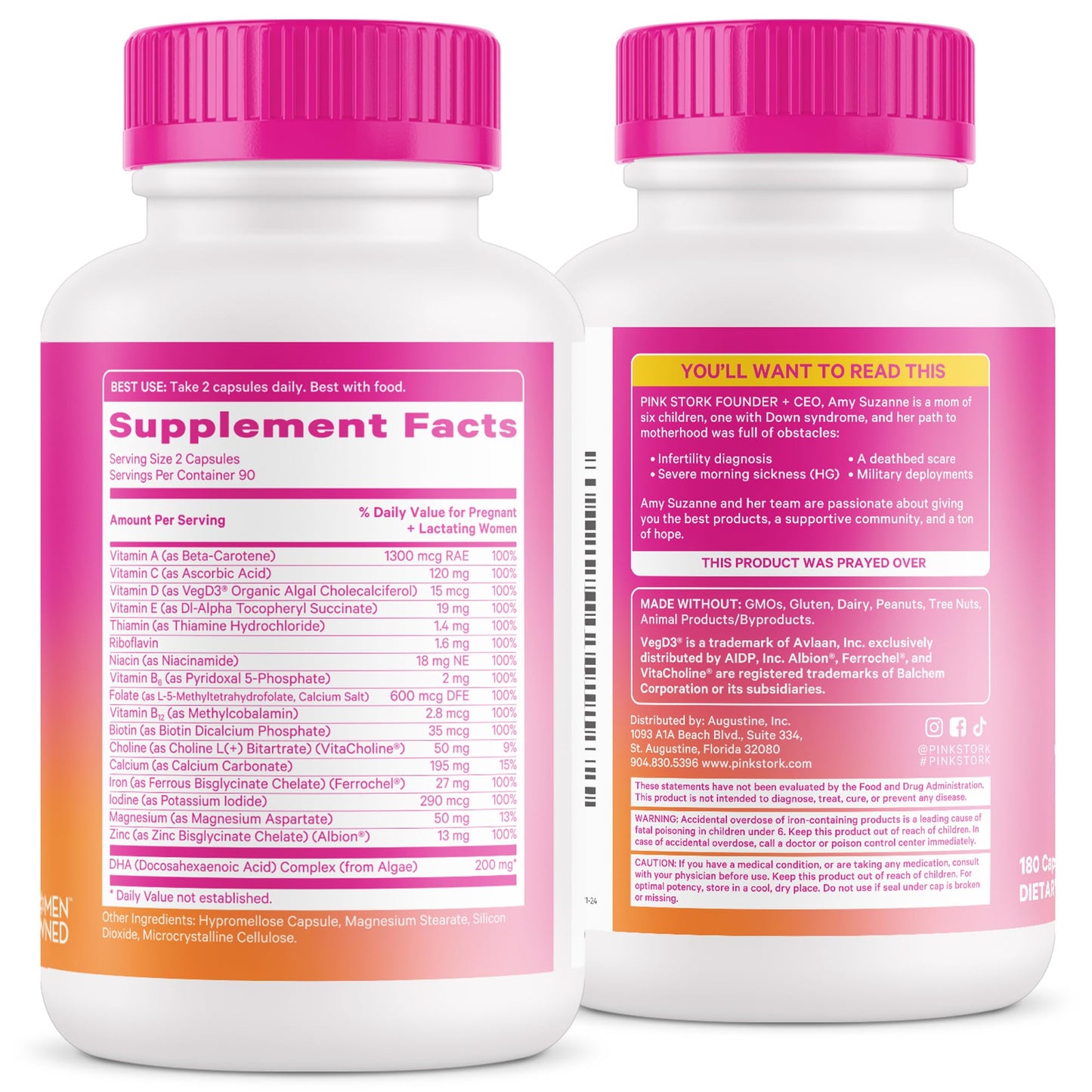 Pink Stork Total Prenatal Vitamins with DHA, Folate, Iron, Choline, and Vitamin B12 - Prenatals for Women to Support Fetal Development, Pregnancy Essentials, Berry Essence, 60 Capsules, 1 Month Supply Nirvana Guru