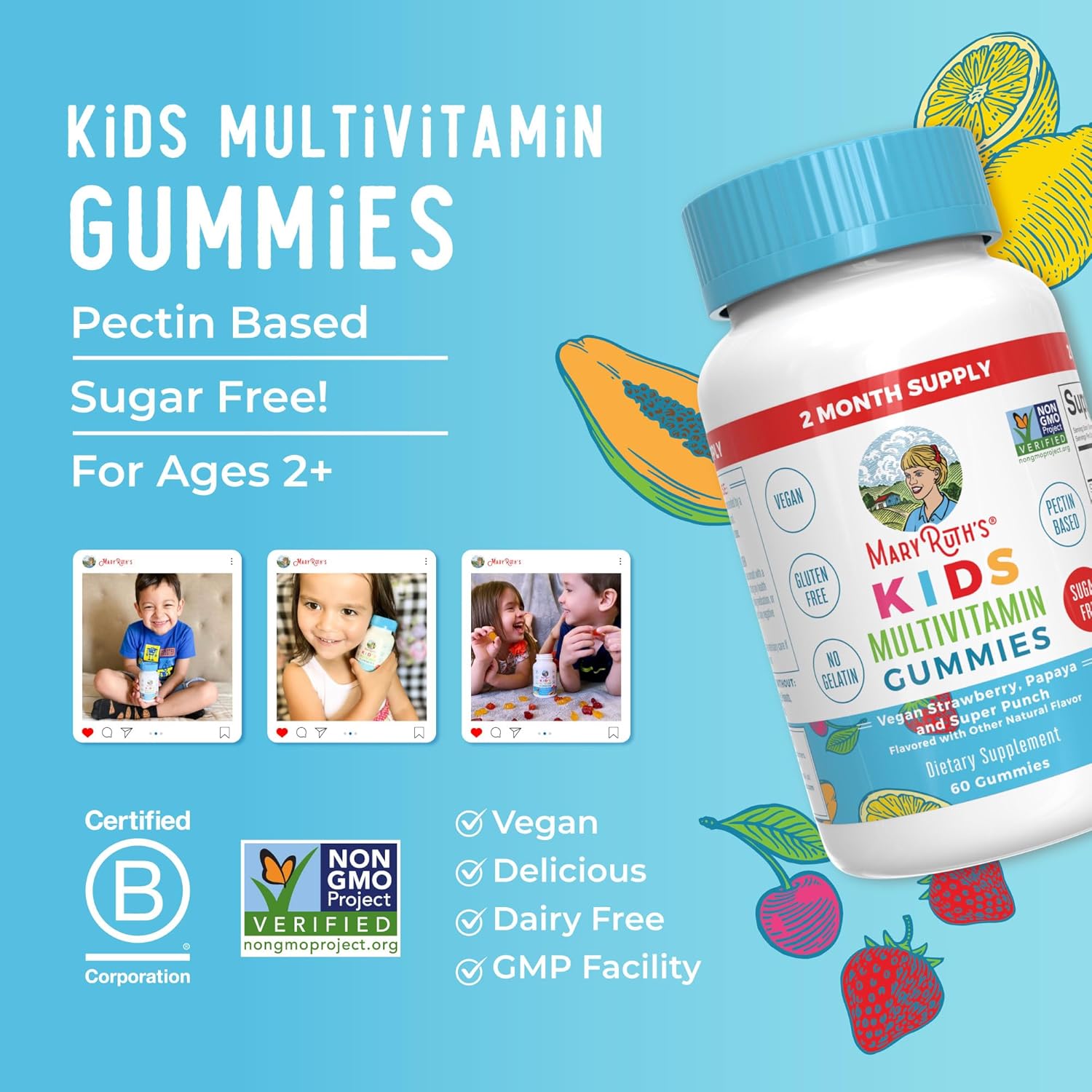 MaryRuth Organics Kids Vitamins | Multi | Sugar Free | 2 Month Supply | Kids Multivitamin Gummies for Ages 2+ | Vegan | Only 1 Gummy a Day | 60 Count - Nirvana Guru