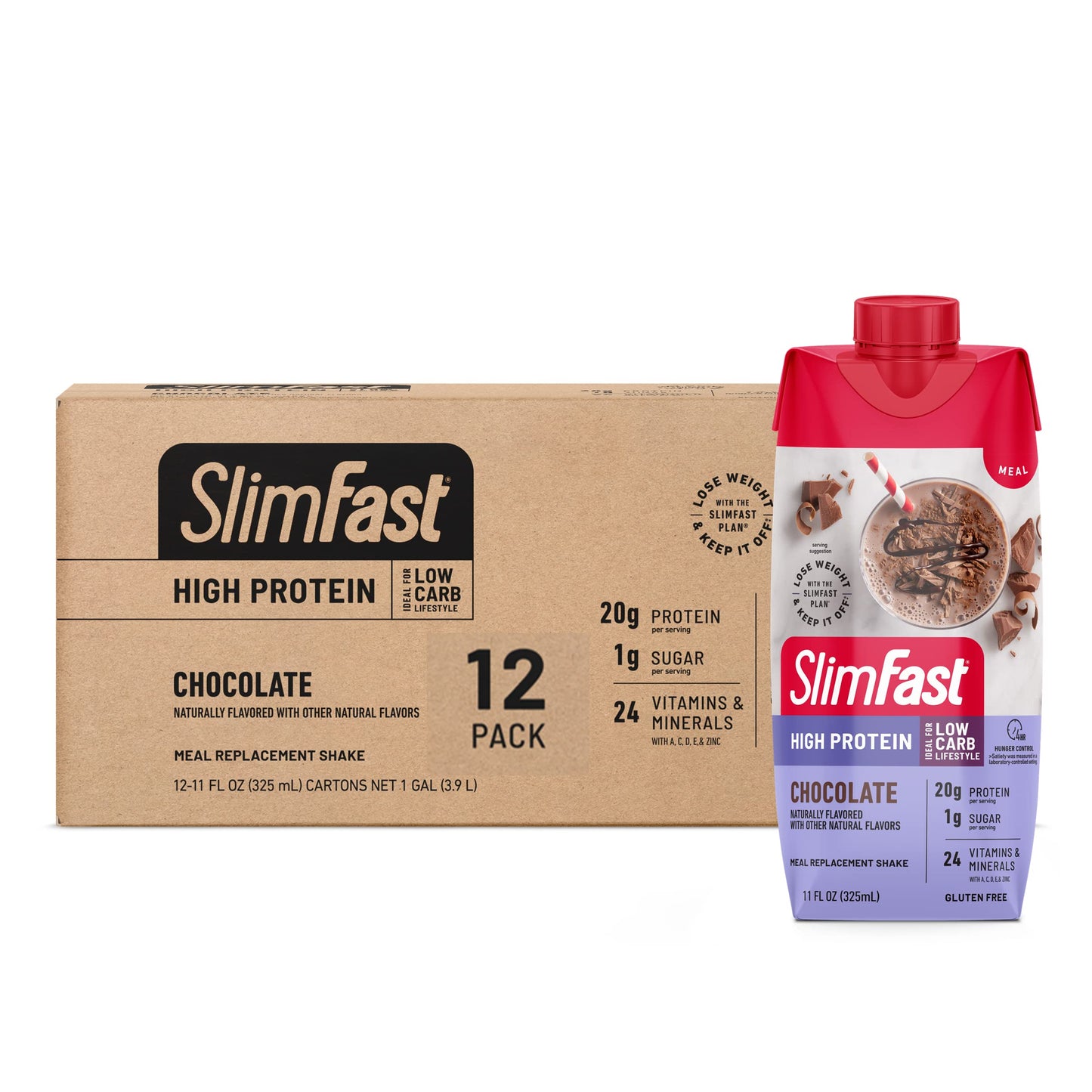 SlimFast Protein Shake with Caffeine, Caramel Macchiato- 20g Protein, Meal Replacement Shakes, High Protein with Low Carb and Low Sugar, 24 Vitamins and Minerals, 12 Count (Pack of 1)