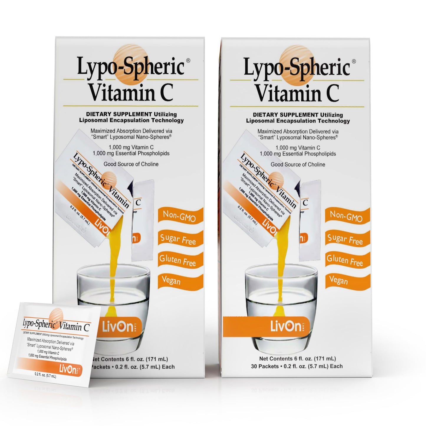 LivOn Laboratories Lypo–Spheric Liposomal Vitamin C 1000mg - No Sugar, Immune Support, Plant Based - Easy to Swallow, Absorbable, Individual Packets - Non–GMO, Gluten Free(0.2floz30 Packets) Nirvana Guru